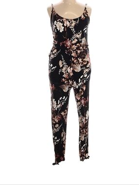 Floral Tie-Waist Jumpsuit in Black and Brown